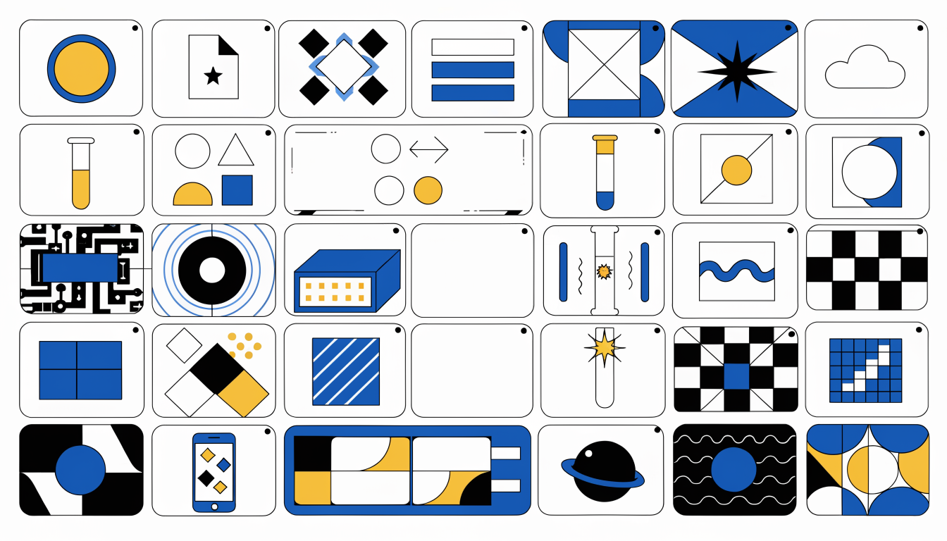 Editorial illustration of a 30-day calendar with small software milestones, tests, deployment, and a finished personal app, no text in the image